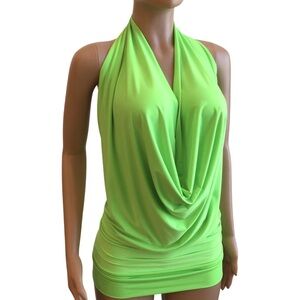 Neon Lime Green Backless Drape Halter Top